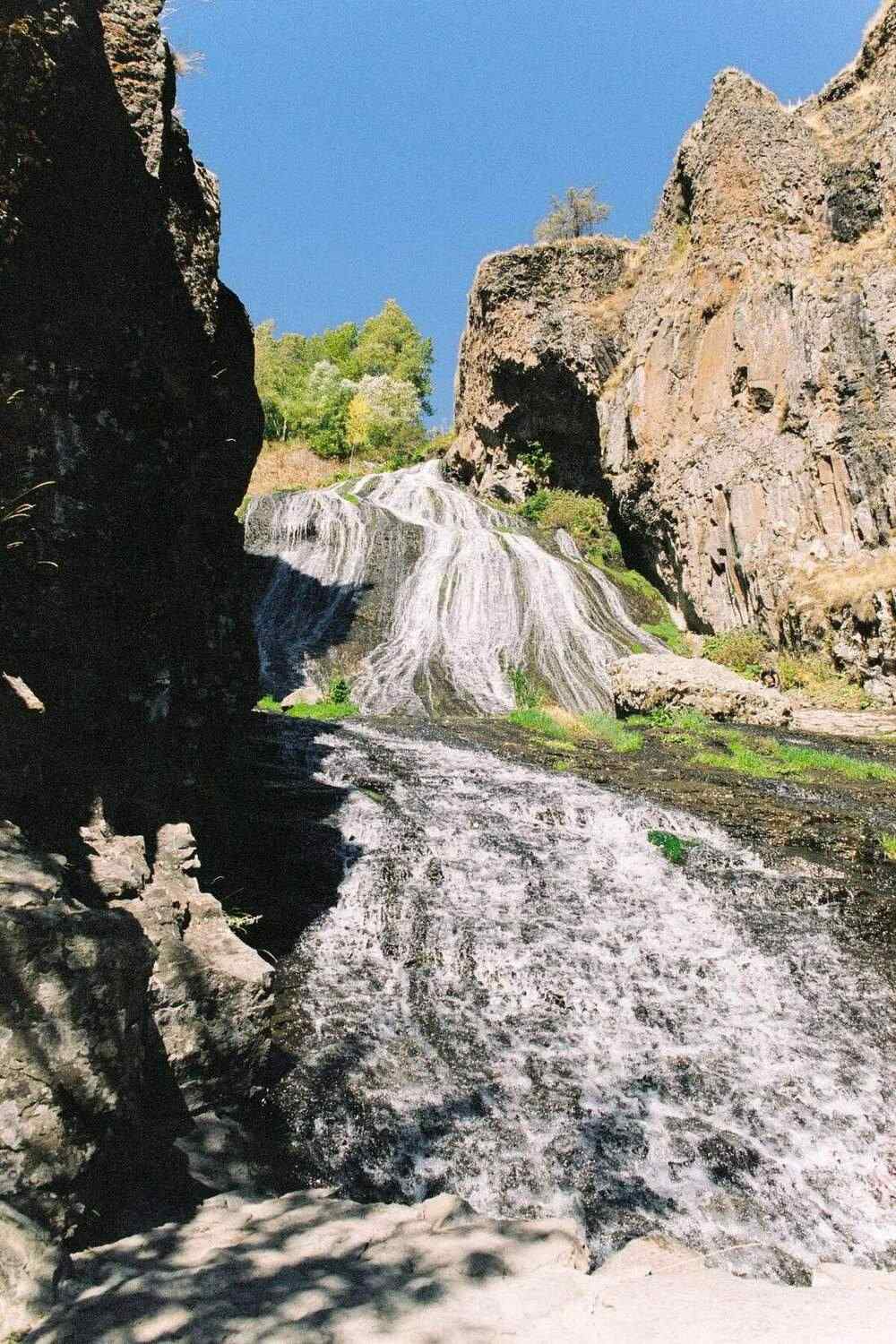 Jermuk waterfall cascading over volcanic rock formations, Jermuk, southern Armenia
