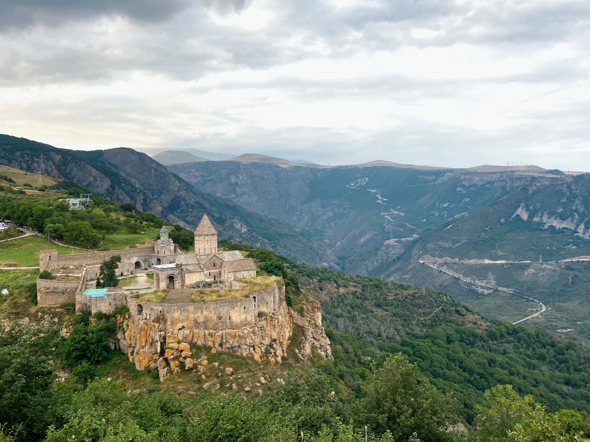 Tatev Monastery perched on a dramatic cliff in Syunik province, southern Armenia