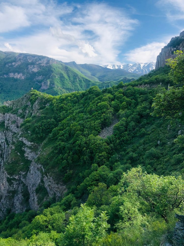 The green forested canyon valleys surrounding Goris in the Syunik region of southern Armenia