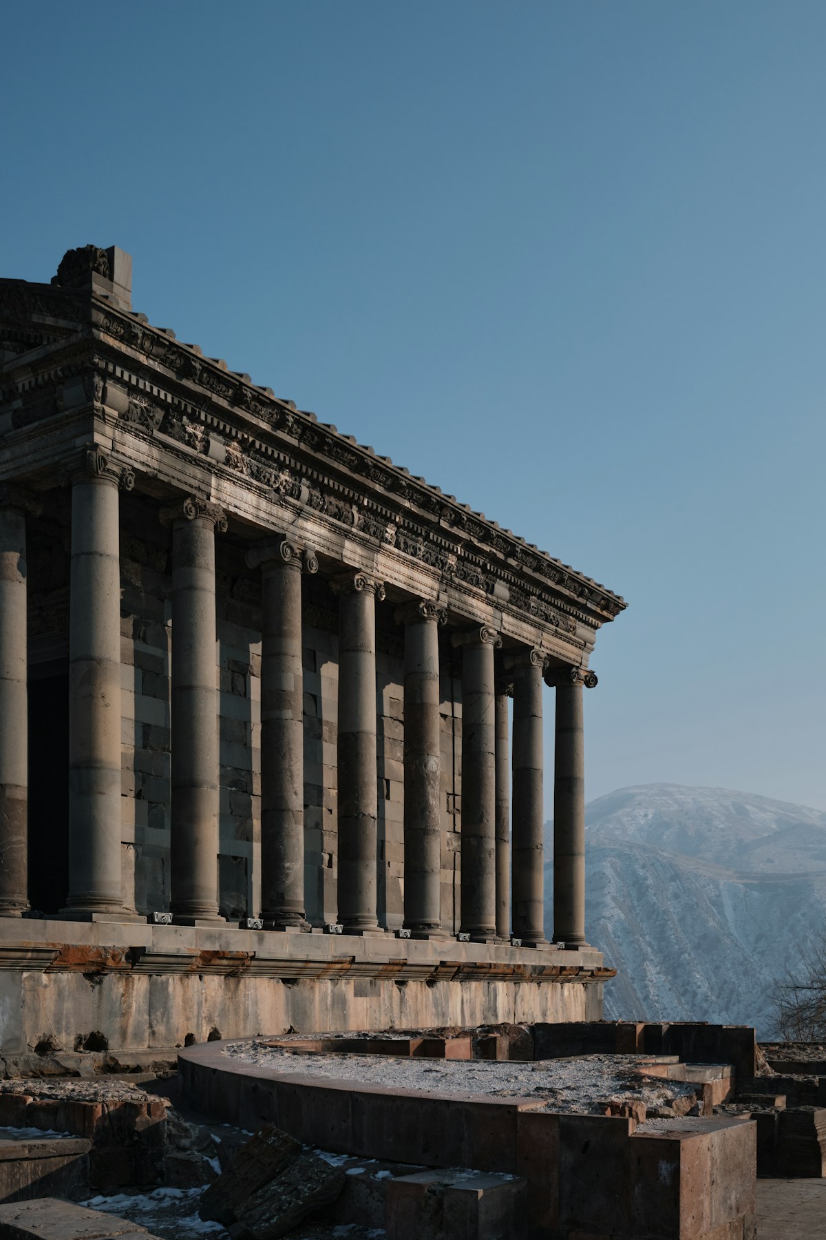 Garni Temple's Ionic columns with Armenian hills in the background, Kotayk Province, Armenia