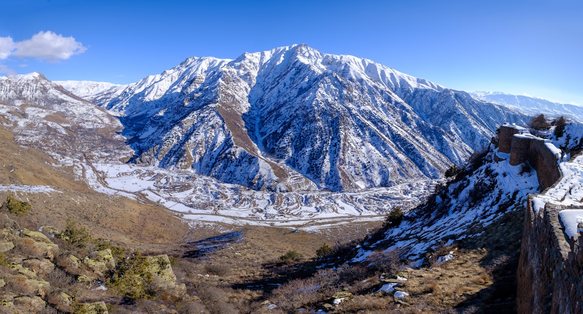 Snow-covered Armenian mountains under blue sky — visiting Armenia in January