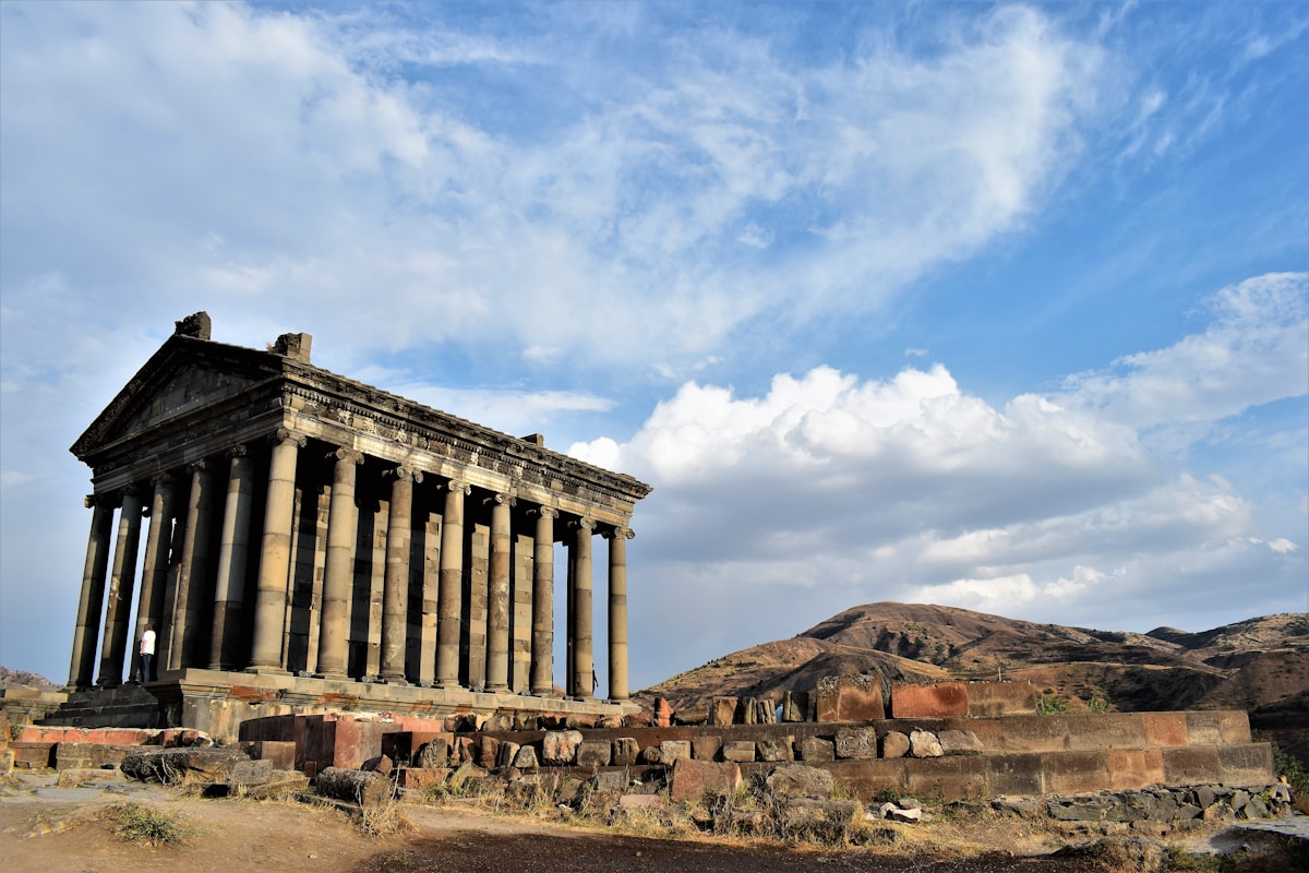 Garni Temple with Armenian hills in early autumn — visiting Armenia in September
