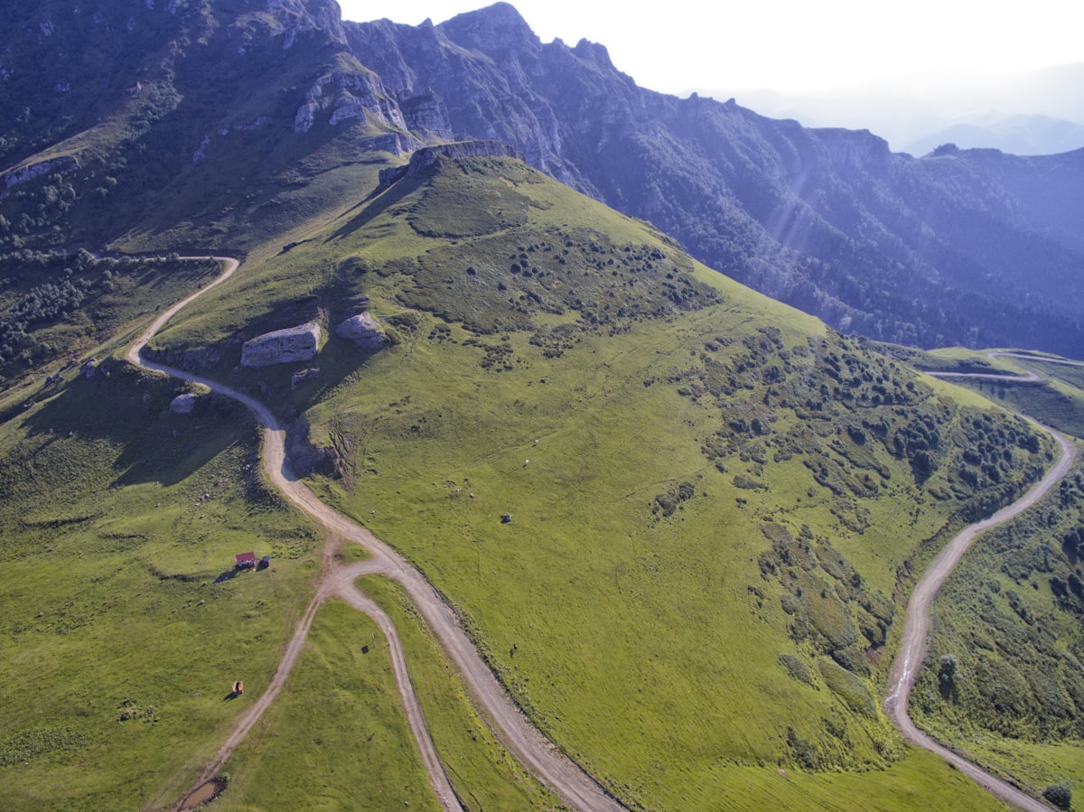 Winding mountain road through the Caucasus region near the Armenia-Georgia border
