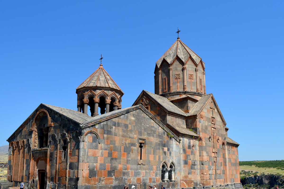 Hovhannavank monastery under a clear blue sky, Ohanavan, Armenia