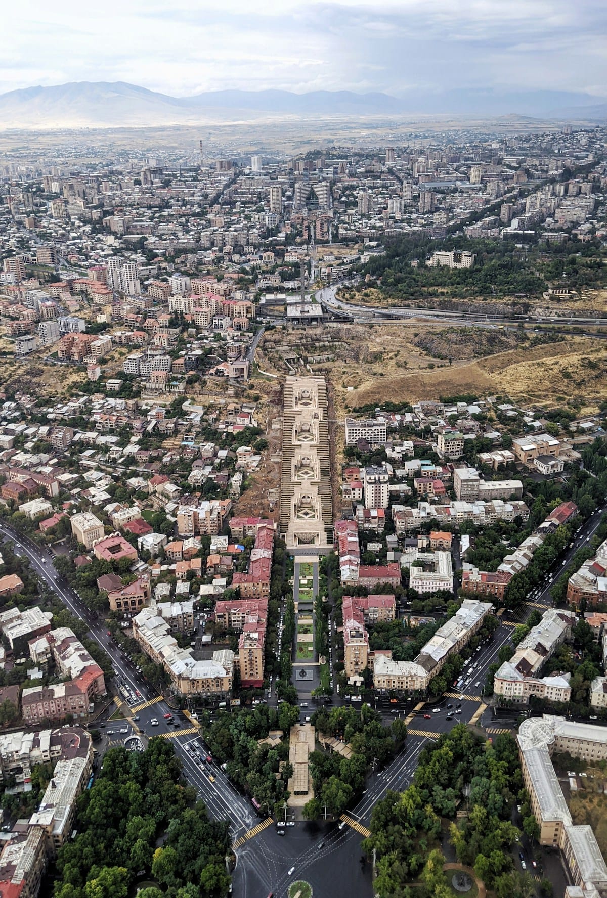 Aerial view of Yerevan city buildings and streets, Armenia